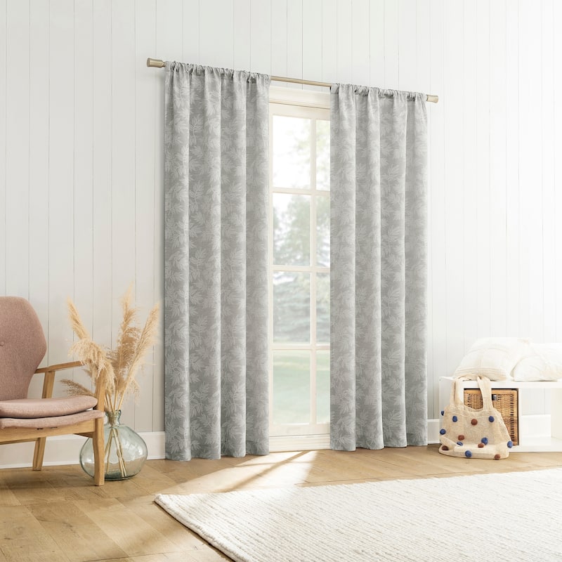 No. 918 Koda Woven Jacquard Leaf Semi-Sheer Rod Pocket 1-Piece Curtain Panel, Single Panel