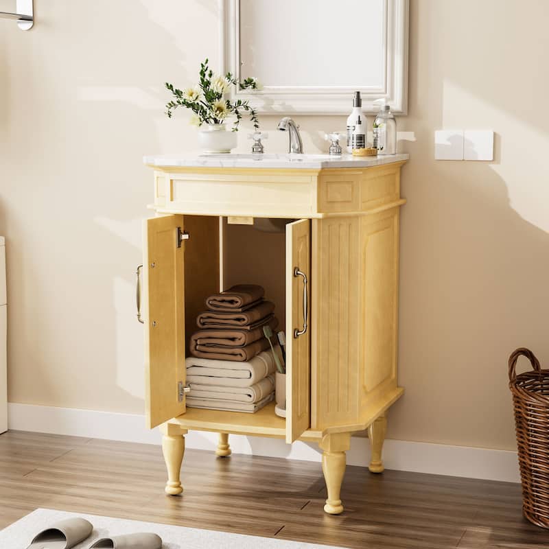 Elegant 24-Inch European Bathroom Vanity with Gold Accents and Marble-Style Sink