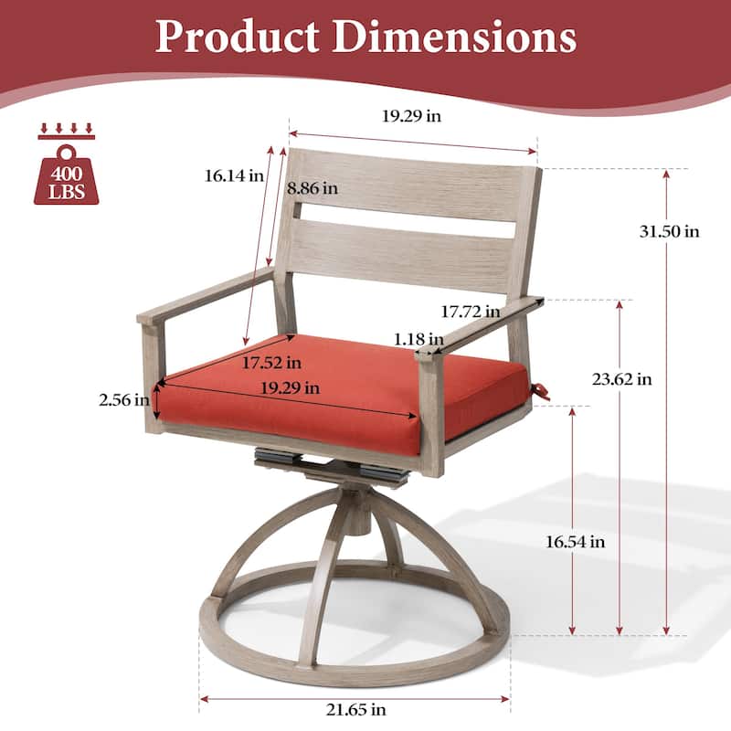 Outdoor Patio Swivel Aluminum Dining Chairs with Sunbrella Fabric Cushion