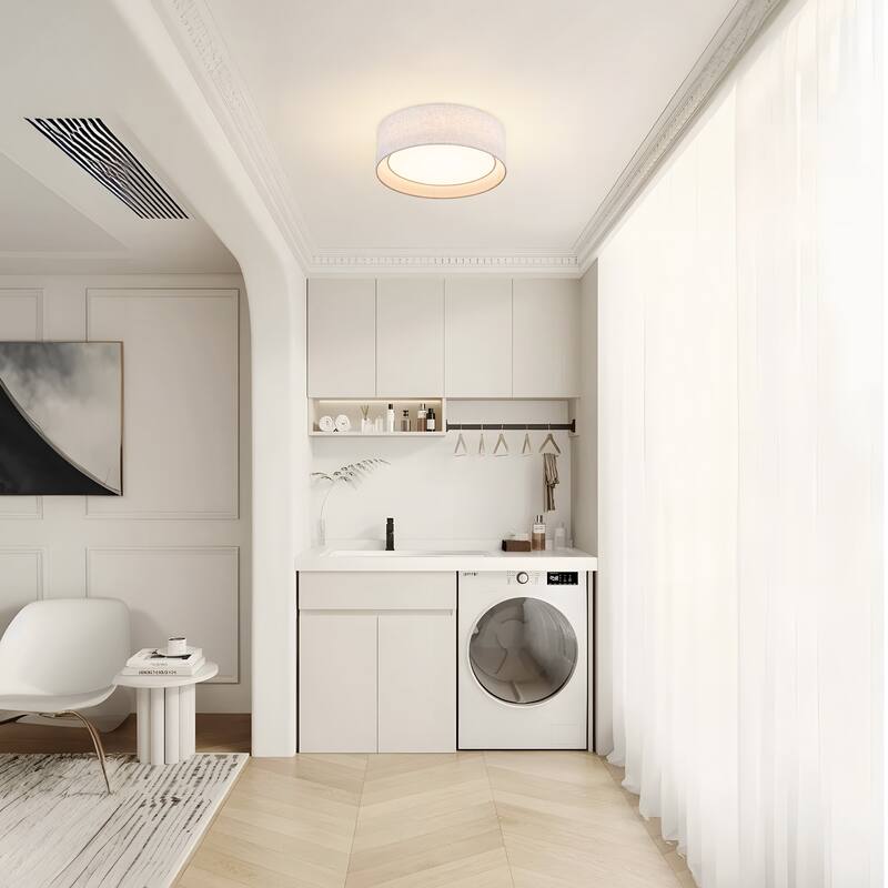 Starsky Modern Linen Drum Flush Mount Ceiling Light with 5-CCT Selectable LED (3000-6000K)