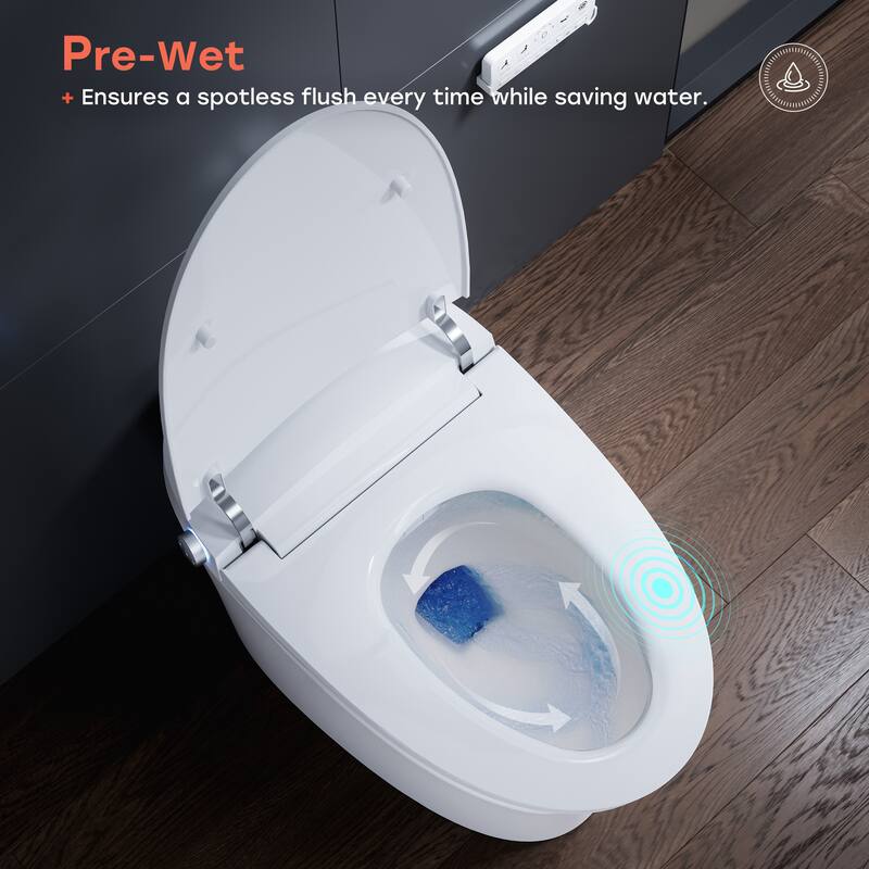 Smart Elongated Bidet Toilet, 1.27 GPF, Heated Seat, UVC, Auto Flush - 12 inch Rough In