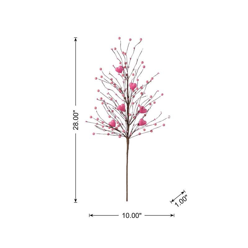 Glitzhome Set of 2 28"H Valentine's Day Berry & Heart Pick Artificial Branch