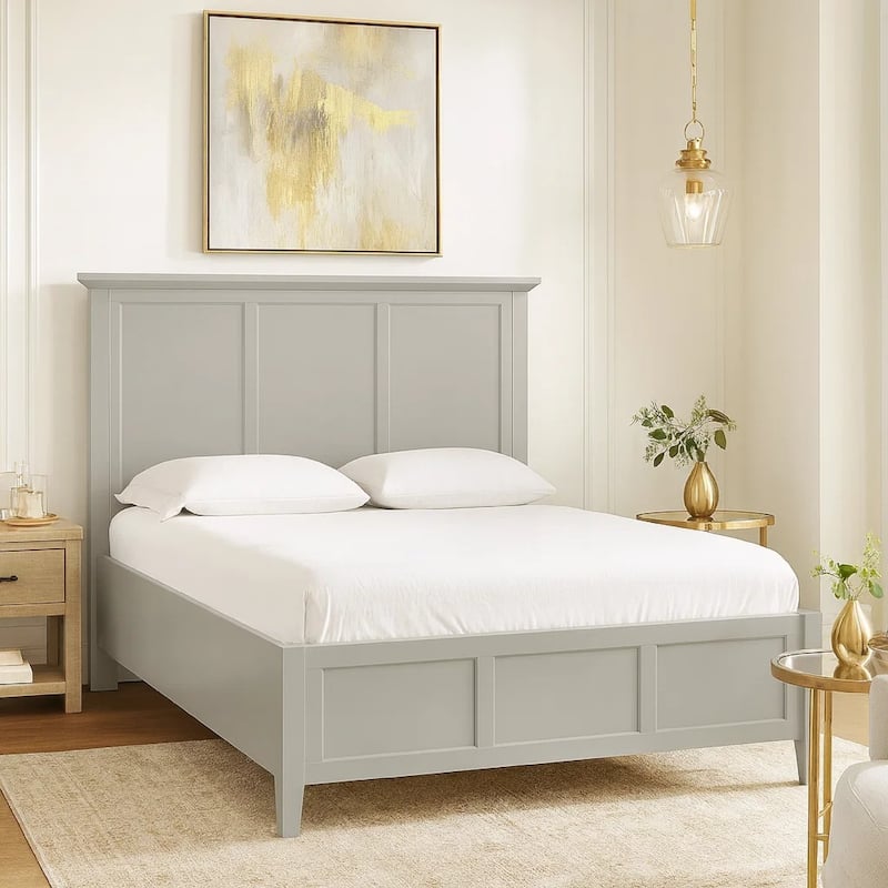 Fritz King Size Bed, Three Panel Design, Beveled Top, Gray Solid Wood