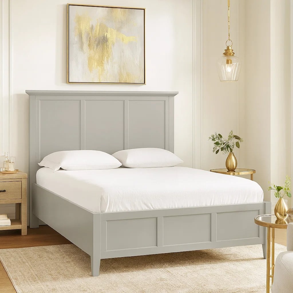 Fritz King Size Bed, Three Panel Design, Beveled Top, Gray Solid Wood