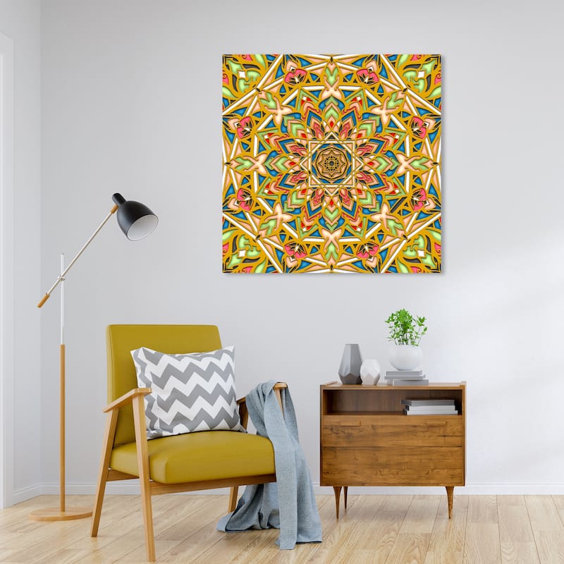 Wynwood Studio Canvas Abstract Floral Mandala II Yellow and Bohemian & Eclectic Wall Art Canvas Print - 30 x 30