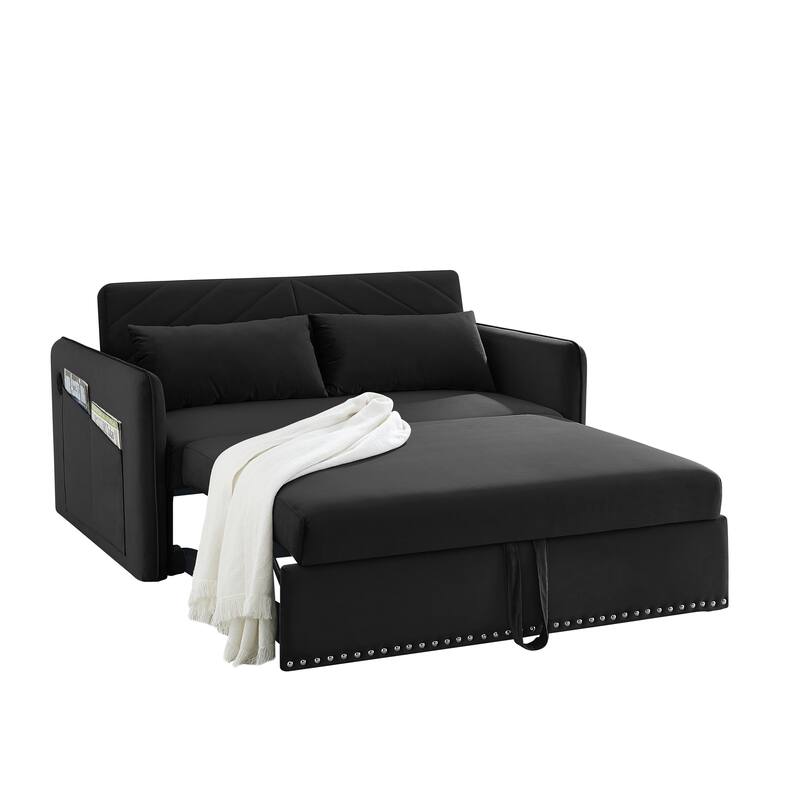 3-in-1 Velvet Sleeper Sofa Bed with USB Charging Port, Adjustable Backrest, Side Pocket,2 Lumbar Pillows Multi-Functional Sofa