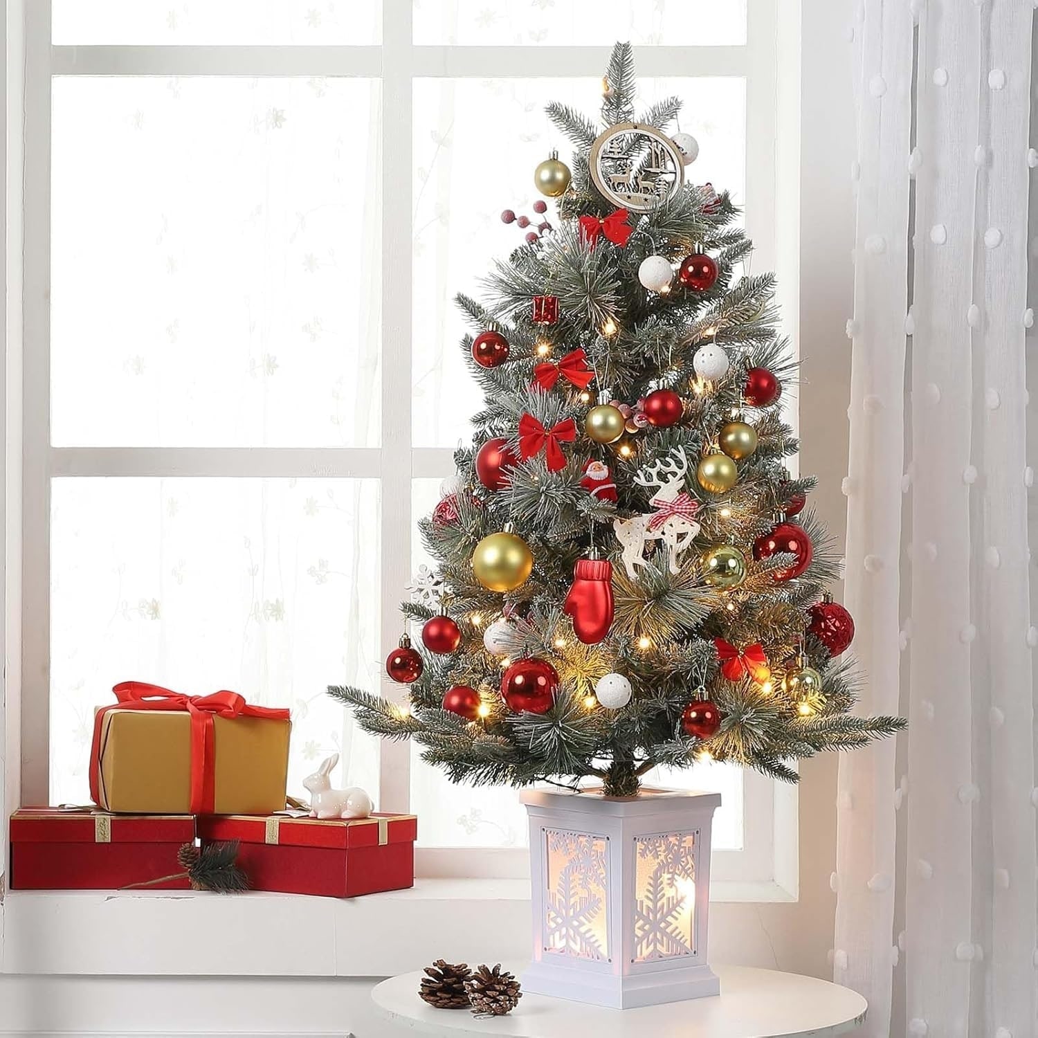 3FT PreLit Fiber Optic Artificial Christmas Tree with 78 Pcs Warm White Led Lights and Snowflake Base On Sale Bed Bath Beyond 41915147