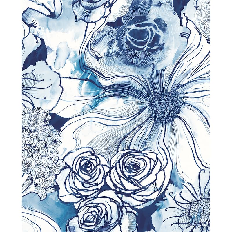 Harry & Grace Ink Rose Peel and Stick Wallpaper - 20.5 in. W x 18 ft. L - Celtic Blue