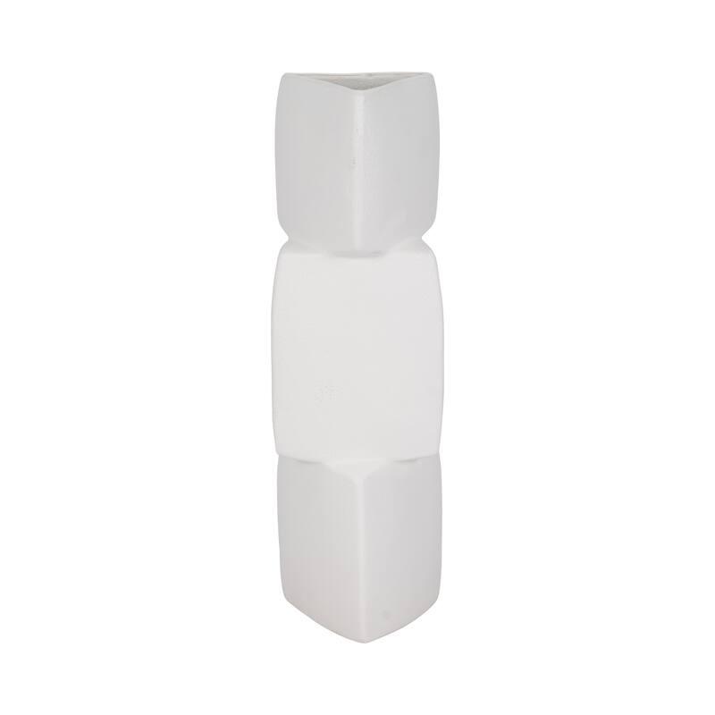 Sagebrook Home 17" Stacked Triangle Rough Vase, Ivory, Cylinder, 17"H, Solid Color