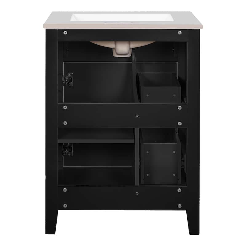 24" Modern Bathroom Vanity with Ceramic Basin Bathroom Storage Cabinet with 2 Drawers
