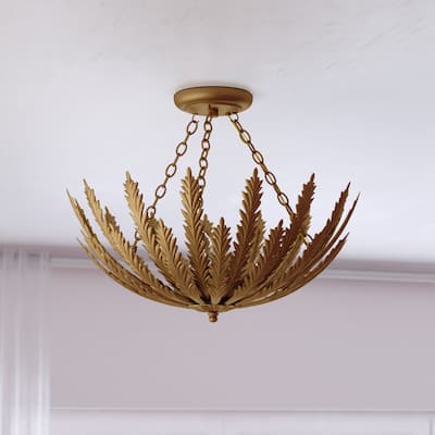 Ozette 18-in W Heritage Gold Semi Flush Mount Ceiling Light Fixture with Leaf Motif - 18-in W x 14-in H x 18-in D