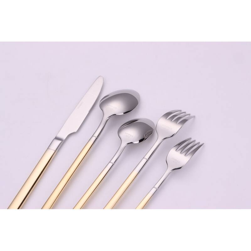 20 Pc Flatware Set Silver With Graduated Gold Handles - Service For 4