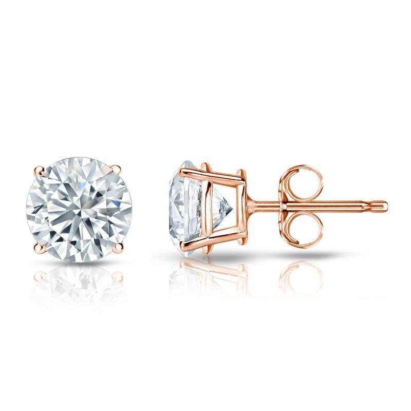 Auriya 14k Gold Round Diamond Stud Earrings 1 3/4ctw Certified - Rose