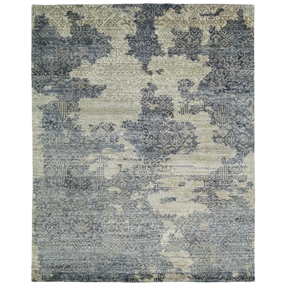 Modern Multi-Colored Hand-Knotted Wool & Viscose Area Rug