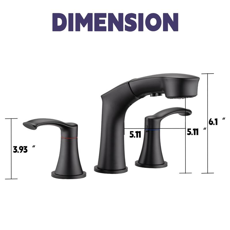 2 Handle Bathroom Sink Faucet with Pull Out Sprayer, Silent Splashback, Rust and Corrosion Resistant, Resists Discoloration
