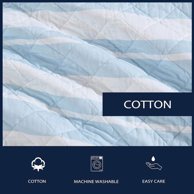 Nautica Seafront Stripe Blue Cotton Reversible Quilt Set