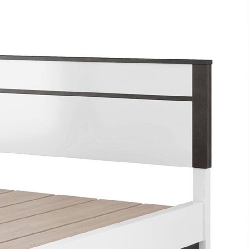 Kena Queen Size Bed, White Gray Panel Headboard, Low Profile Footboard