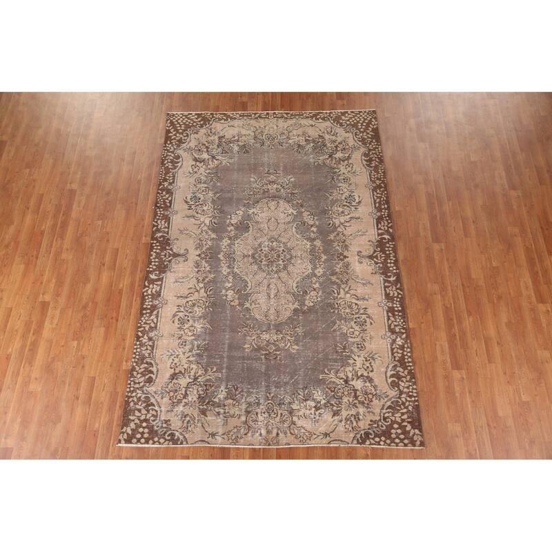 Distressed Sparta Turkish Vintage Area Rug Handmade Wool Carpet - 6'2"x 9'5"