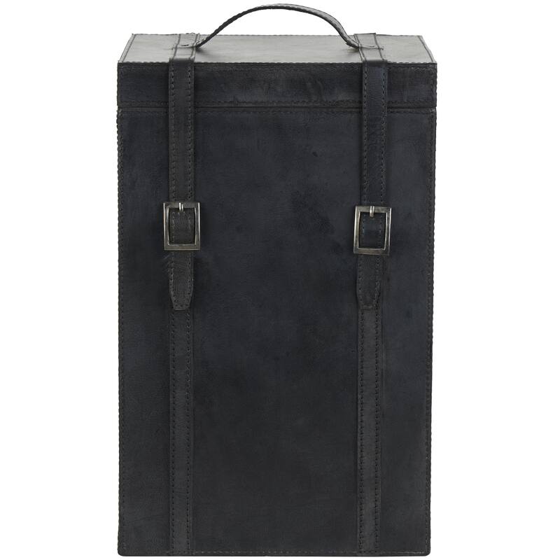 Leather Handmade Bottle Wine Holder with Carrying Handle - Dark Blue, Brown, Red - Roche River Decor - Dark Blue - 9" x 10" x 16"