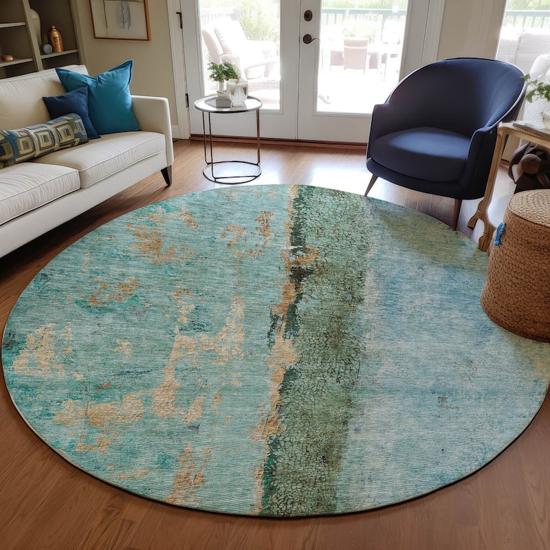 Machine Washable Indoor/ Outdoor Chantille Modern Contemporary Rug - Blue - 8' x 8'
