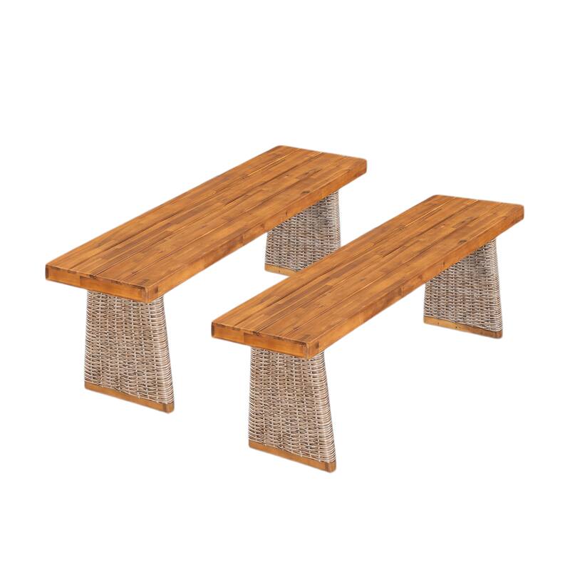 Roomfitters Outdoor Acacia Wood Dining Table Set with 1 Table and 1 Bench