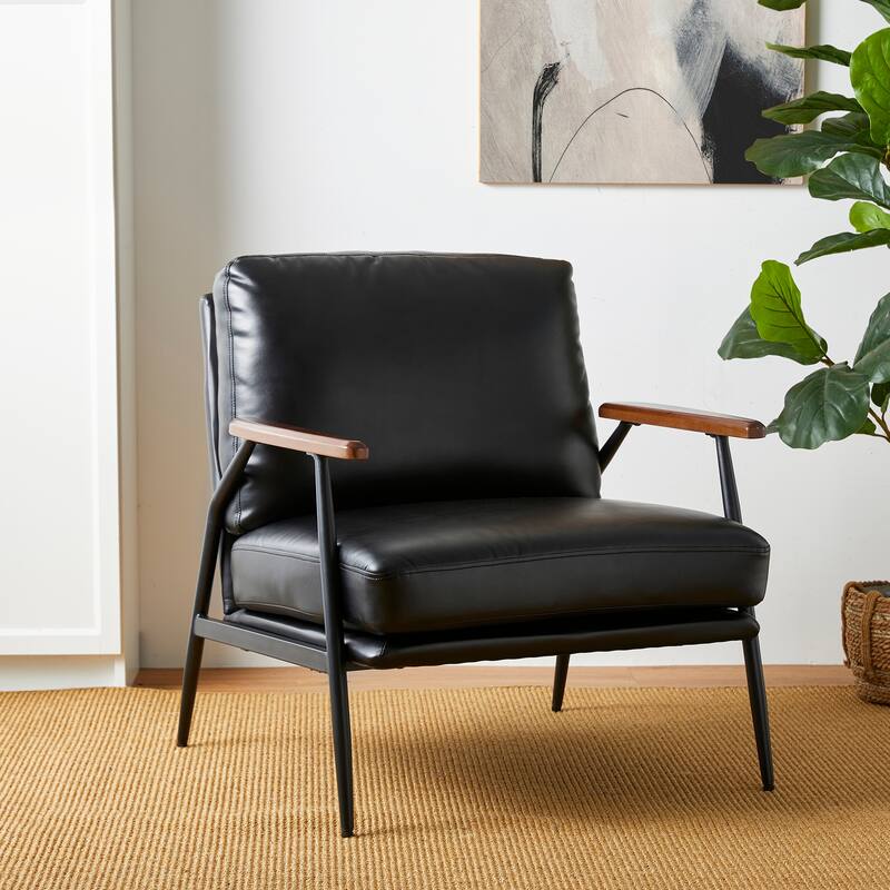 Glitzhome Leatherette Accent Armchair With Metal Frame