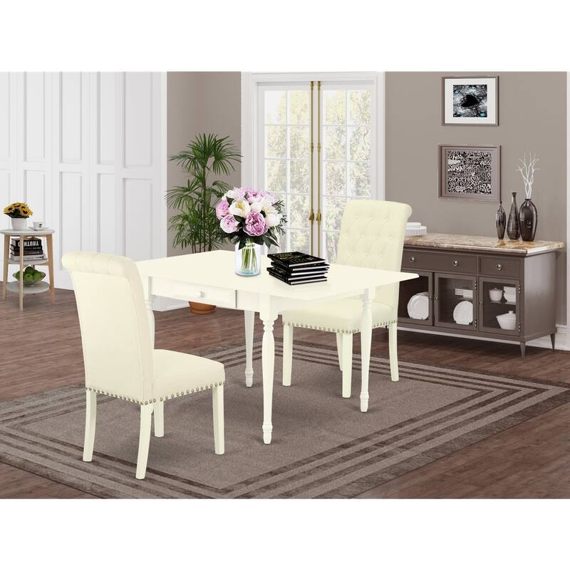 3-Piece Linen White Finish Solid Wood Top Dining Table Set