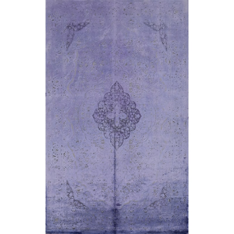 Machine Made Oriental Polyester Carpet Traditional Floral Purples Tabriz Area Rug - 7' 5'' X 5' 2''