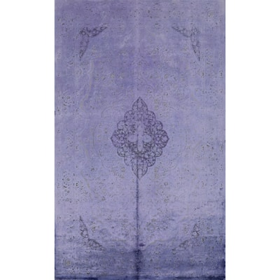 Machine Made Oriental Polyester Carpet Traditional Floral Purples Tabriz Area Rug - 7' 5'' X 5' 2''