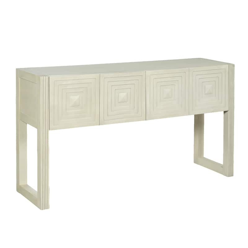 Christopher Knight Home - Modern Geometric Carved Console Table with Soft-Close Drawers & Fluted Legs for Living Room, Hallway