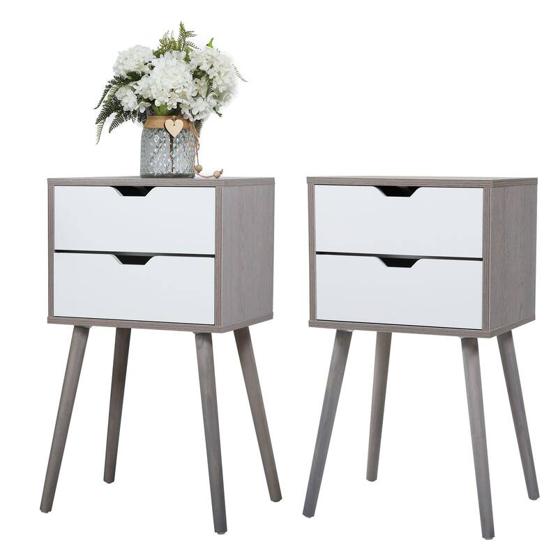 Set Of 2 Bedside Table With Two Drawer Storage Design For Living Room Sofa -