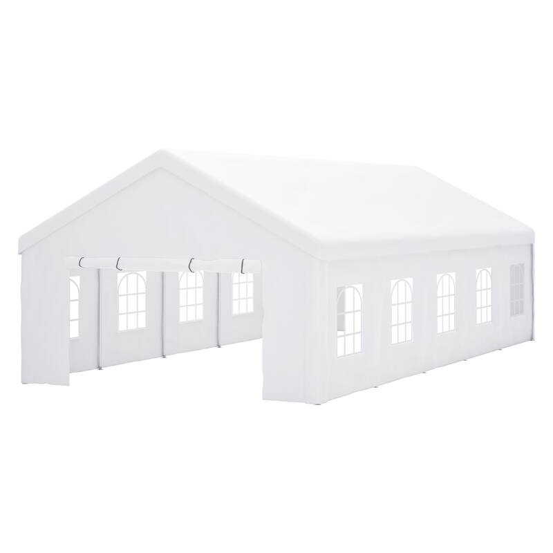 Large White Event Canopy Tent with Zipper Doors and Waterproof PE Cover for Backyard or Gatherings - 16x32-Feet - White