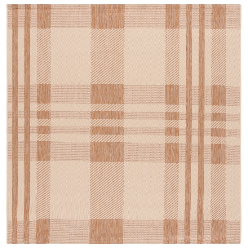 SAFAVIEH Courtyard Oriole Plaid Indoor/ Outdoor Waterproof Patio Backyard. - 2'7" Square - Natural/Beige