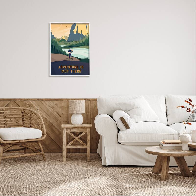 Stupell Adventure Quote Mountain Canyon Hiking Person Illustration Framed Wall Art - Yellow