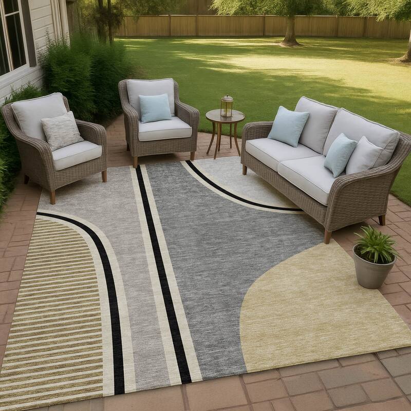 Machine Washable Indoor/ Outdoor Contemporary Keely Chantille Rug - Gray - 5' x 7'6"