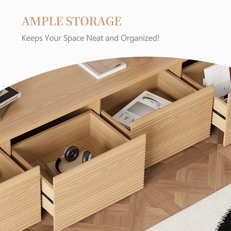 78.74" Modern TV Stands, Natural Wood Texture, Media Console with 4 Drawers