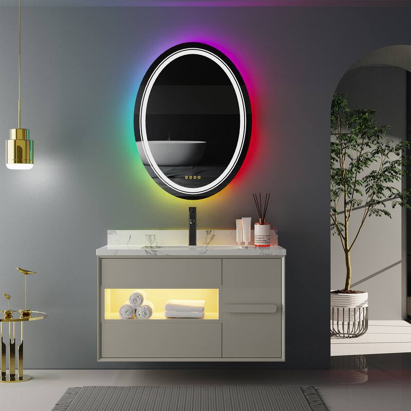 Oval RGB Lighting Wall Mirrors for Bathroom Vanity Mirror - 32" x 24"