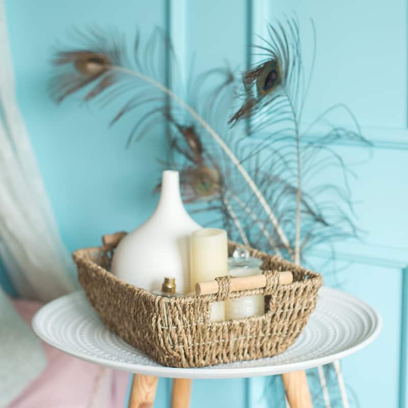 2-Pack Hand-Woven Storage Baskets with Wooden Handles, Wicker Basket for Organizing, Gift Choice