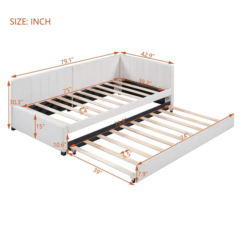 Twin Size Upholstered Sofa Bed Frame with Trundle