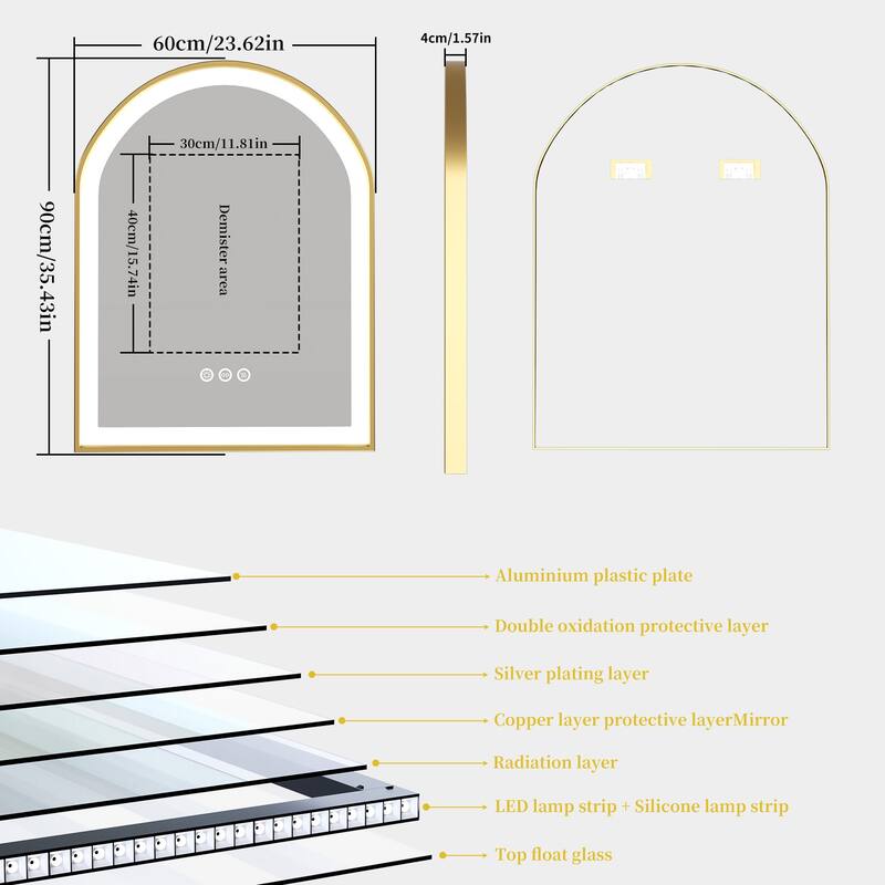 Gold Aluminium Alloy Frame Illuminated LED Bathroom Mirror