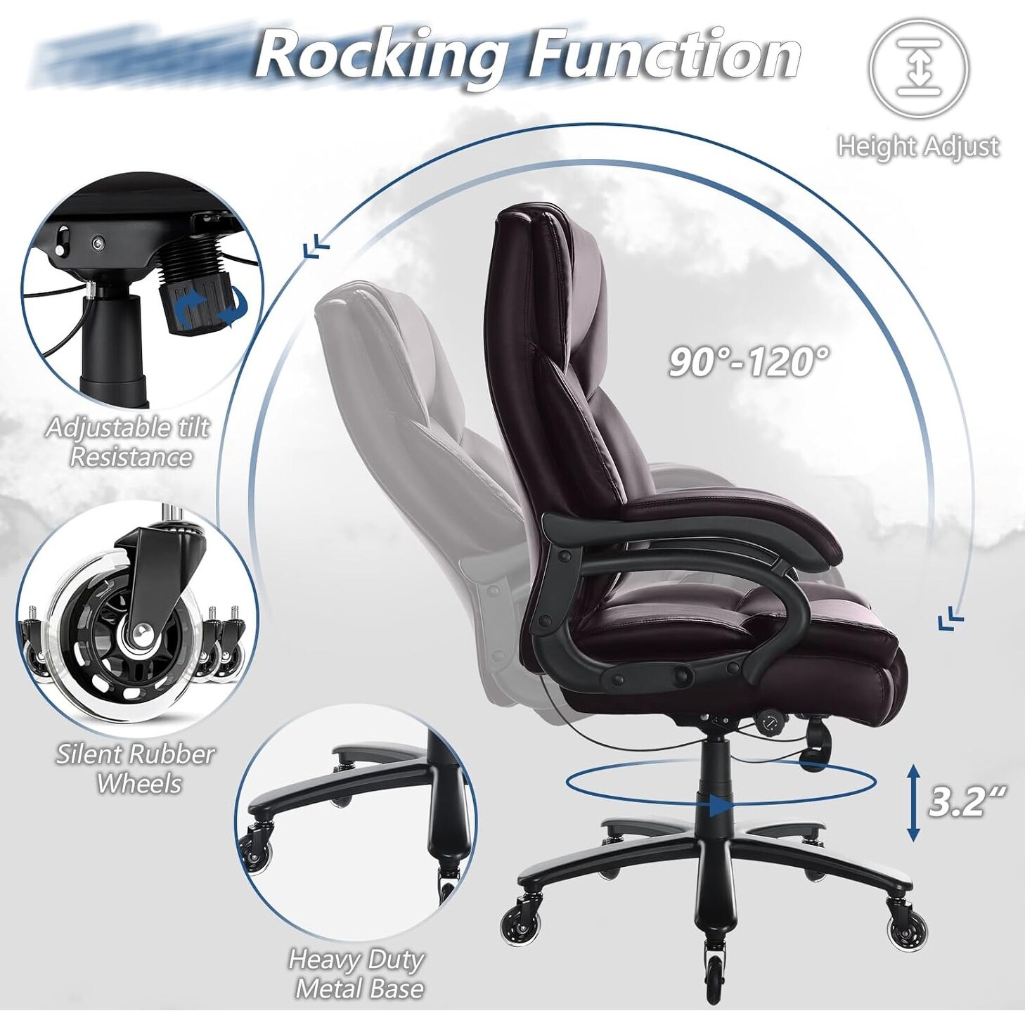 Office chair 500lbs ergonomic desk chair pu computer chair high back executive chair with lumbar support 2025