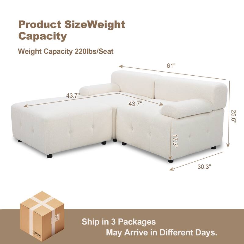 Modular Sectional Sofa, Teddy Fleece Sectional Cloud Couches for Living Room, Modern Sofa DIY Combination Reversible Chaise