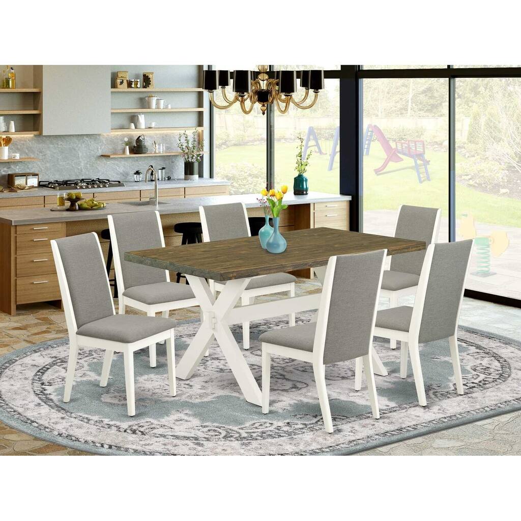 HomeStock 7-Piece Rectangle Distressed Jacobean Finish Solid Wood Top Dining Table with 6-Chairs