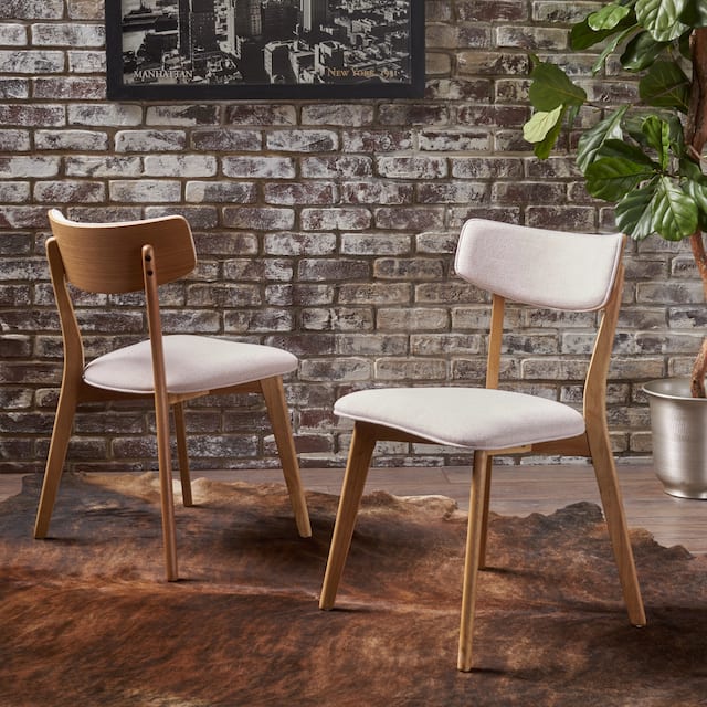 Chazz Mid Century Fabric Dining Chairs (Set of 2) by Christopher Knight Home - Light Beige + Natural Oak