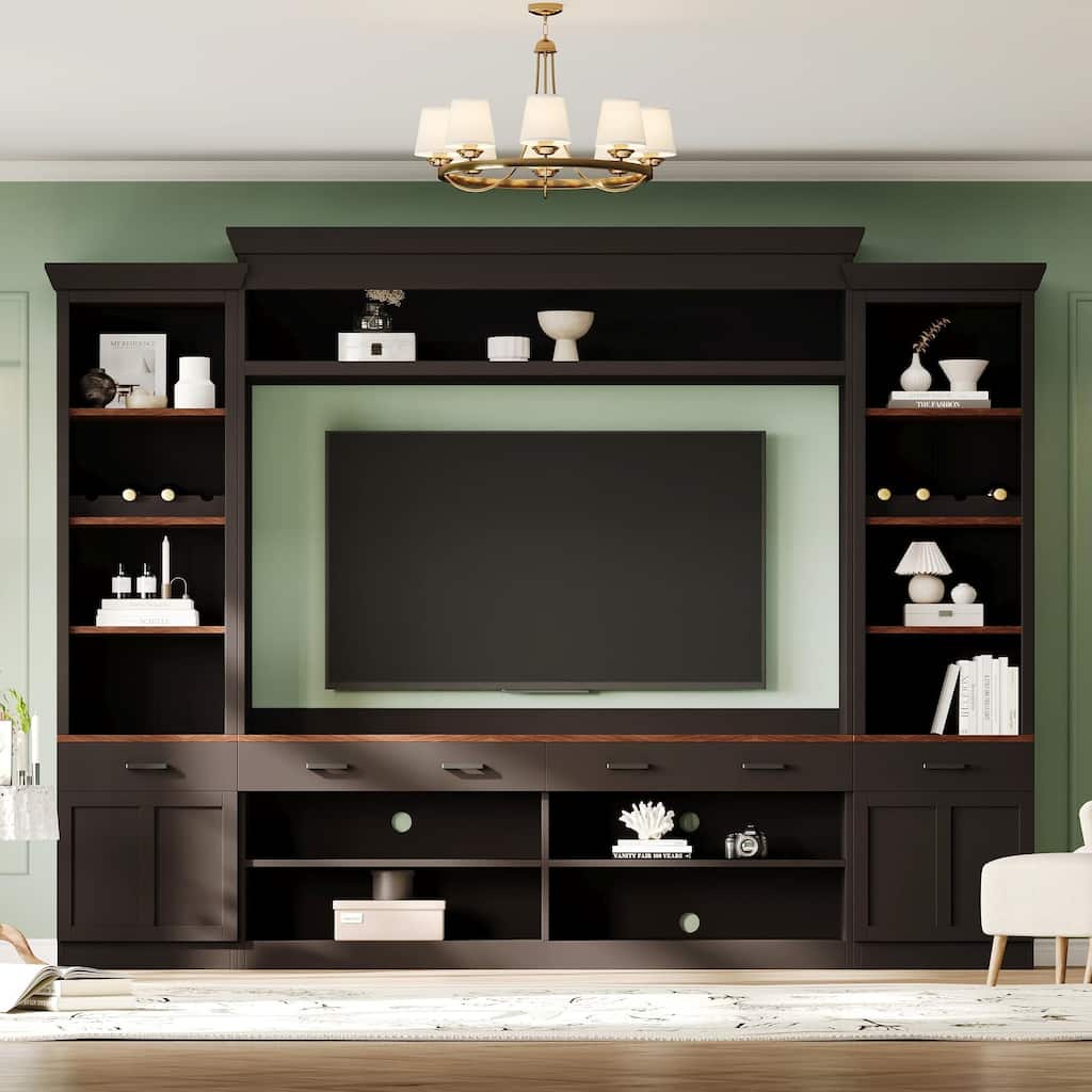 4-Piece Entertainment Wall Unit Set with Display Cabinet, Bookshelves, TV Stand & Storage Units, TV Stand for TVs Up to 70"