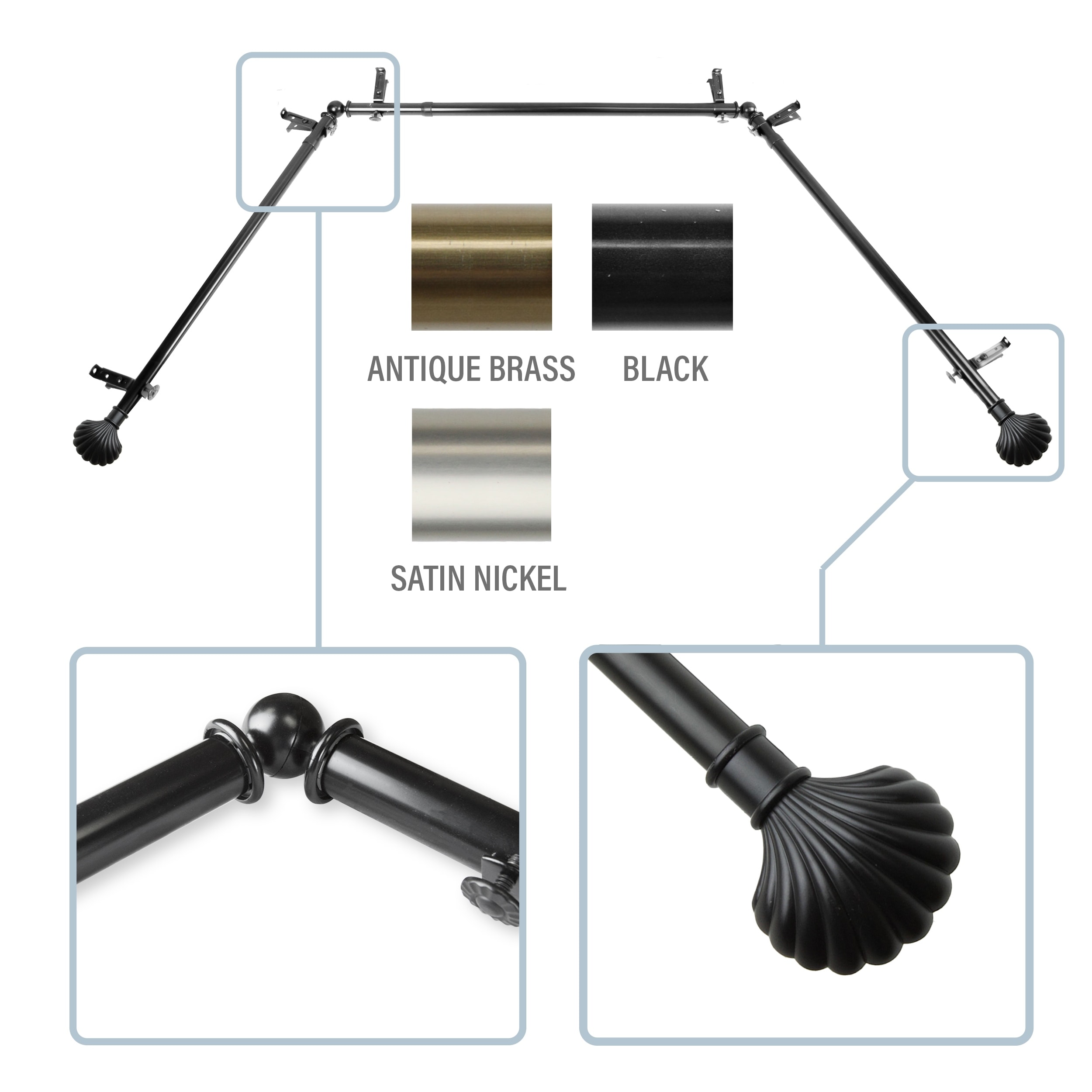 InStyleDesign Husk 13/16" Bay curtain rod 20"-36", 38"-72"
