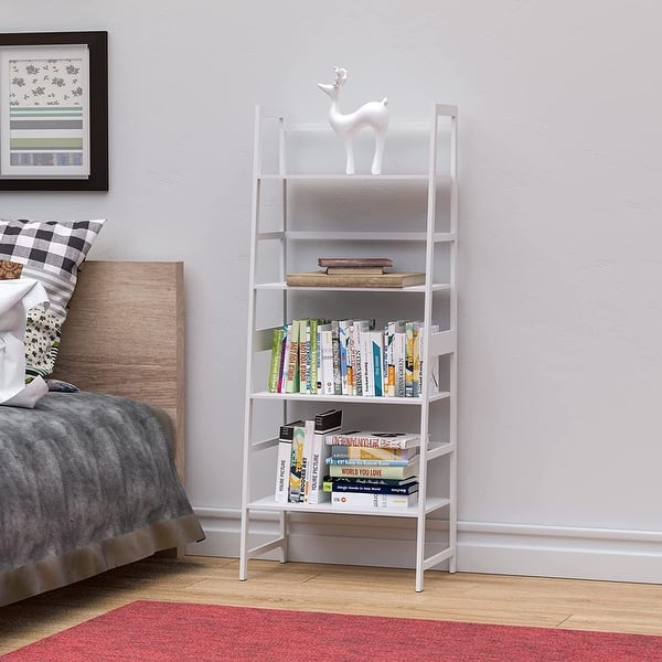 Bookshelf Ladder Shelf 4 Tier Tall Bookcase Modern Open Book Case - Bed ...