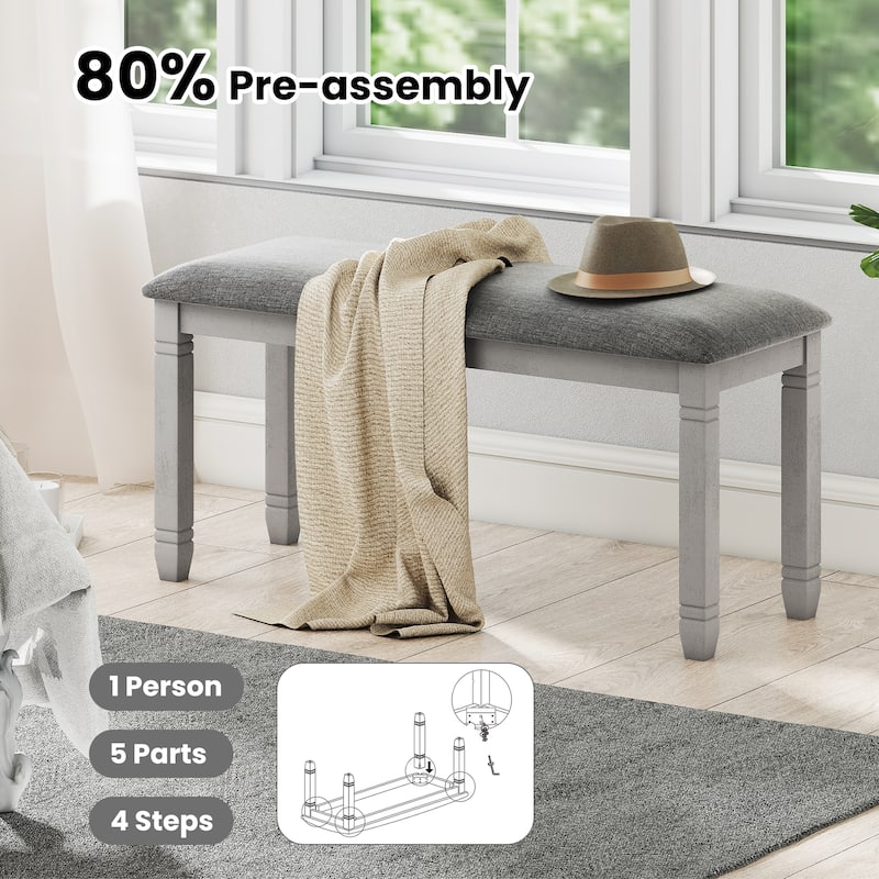 Gymax Upholstered Bedroom Bench w/ Padded Seat & Solid Wood Legs for