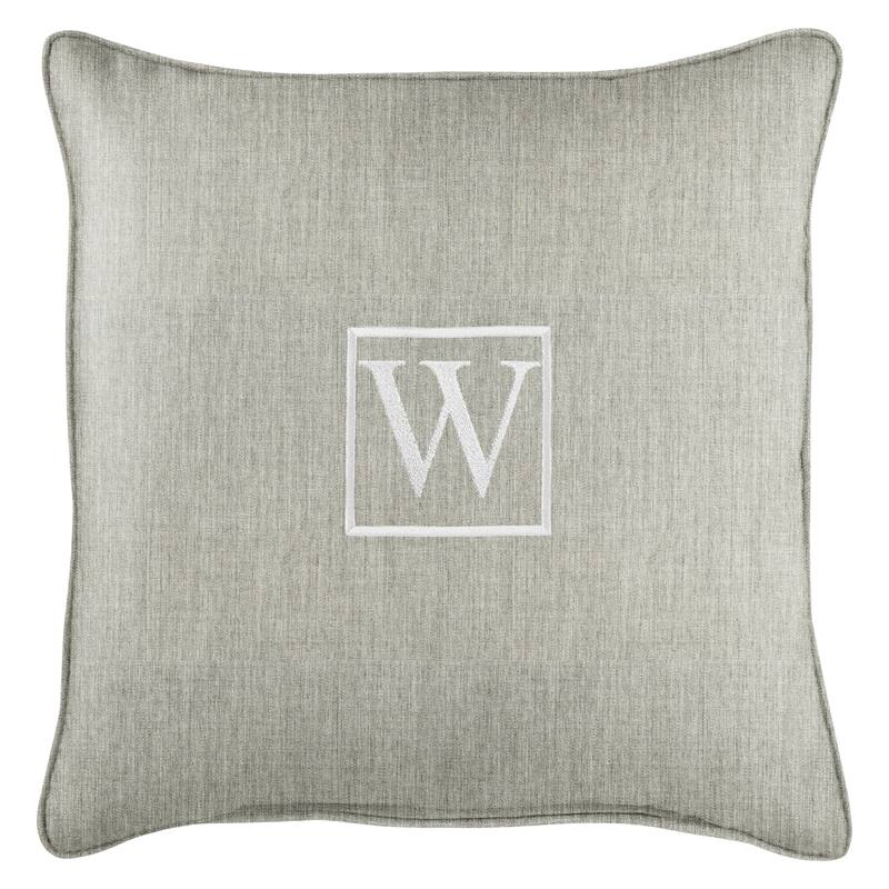 Monogram Corded Single Square Pillow by Havenside Home - "W" - Granite Grey