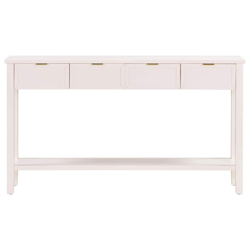 Contemporary High-Quality Entryway Console Table with 4 Spacious Drawersm,1 Practical Bottom ShelfLong Legs, for Hallway, Foyer